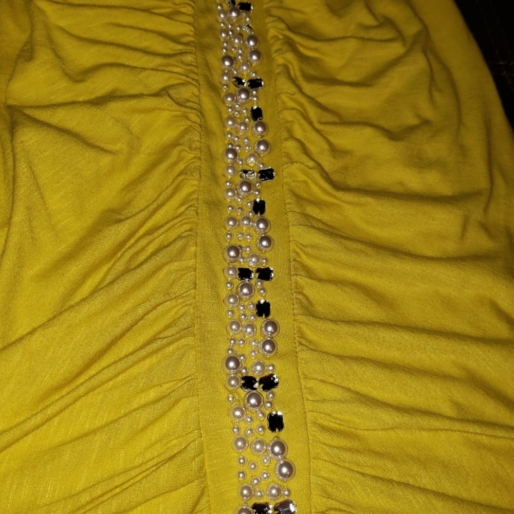 INC International Concepts Yellow Top with Pearl and Black Accents